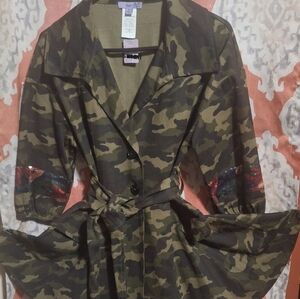 Women's Camouflage Utility Dress Jacket Sequined Flared Belted